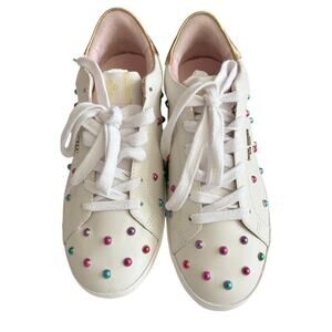 Kate Spade Women's Multicolor Studded Leather Sneakers‎ White Size 9 New